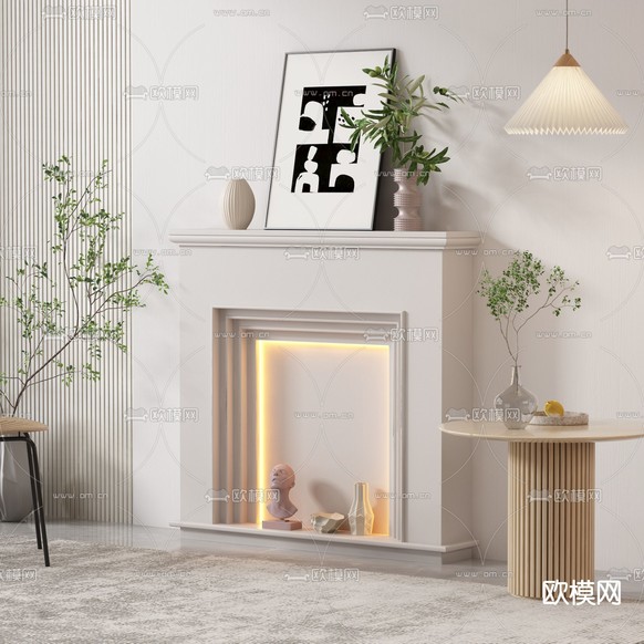 简欧壁炉3d模型下载(渲染图2)