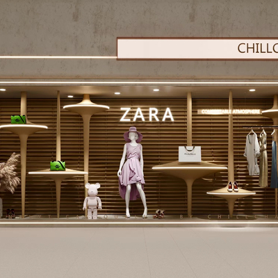  现代服装店橱窗su模型 