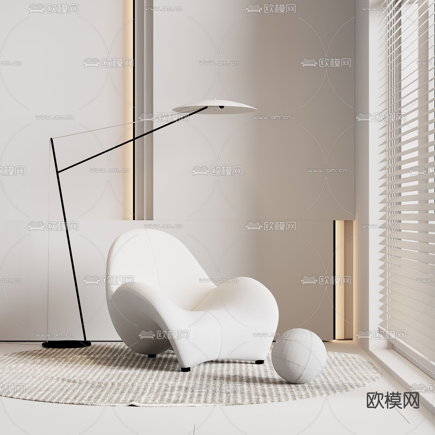现代休闲沙发落地灯组合3d模型下载（渲染图4）