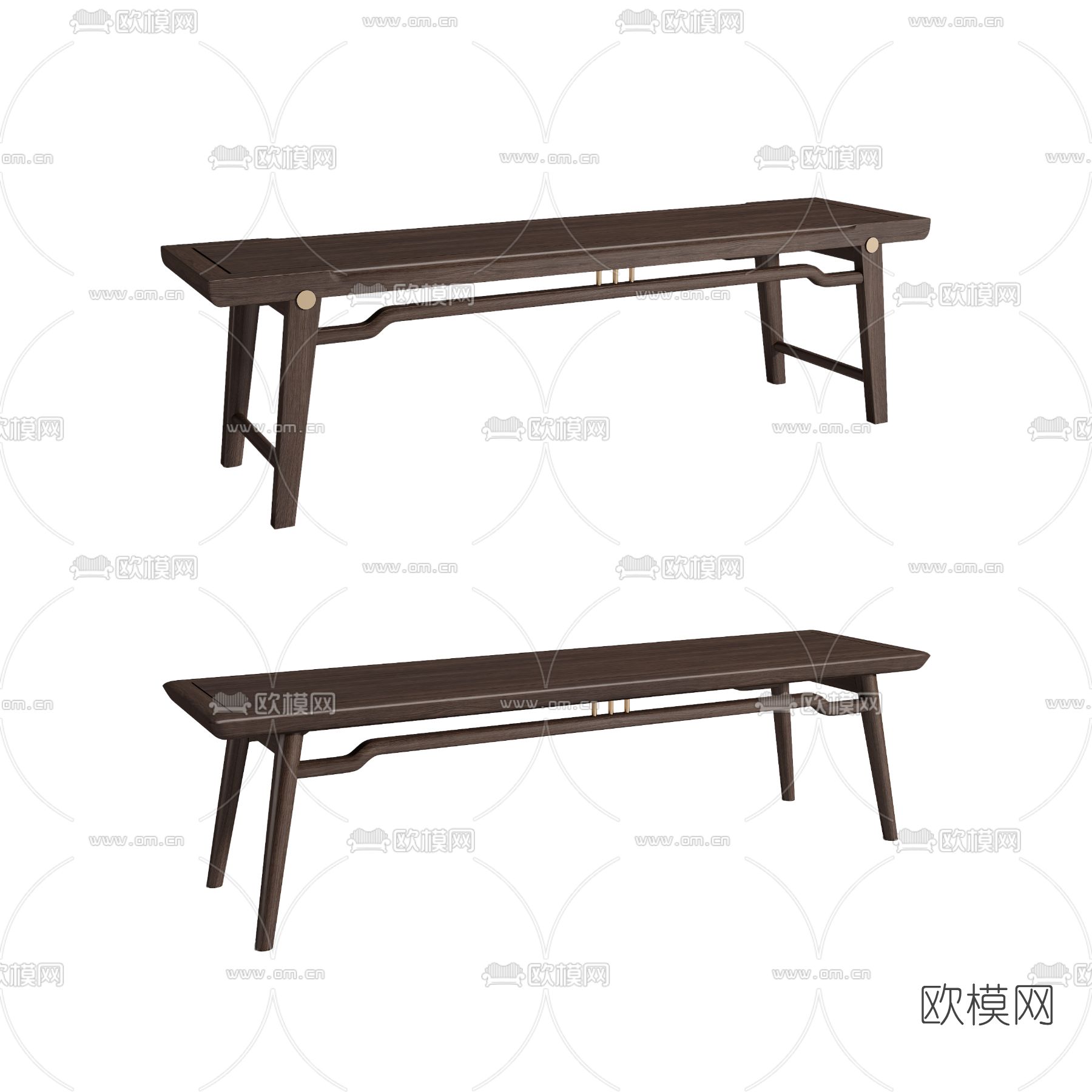 新中式实木长凳3d模型下载（渲染图1）