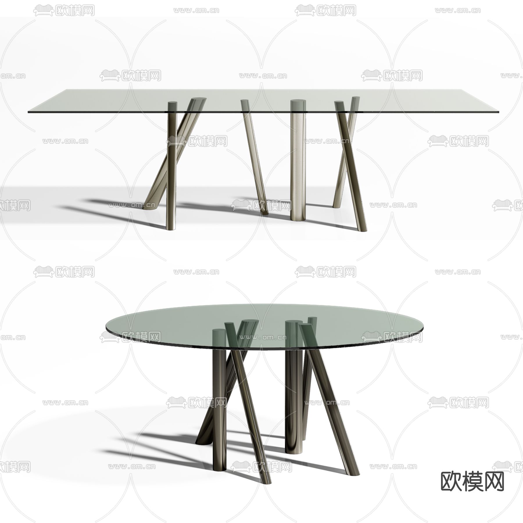 Roche Bobois玻璃餐桌3d模型下载（渲染图1）