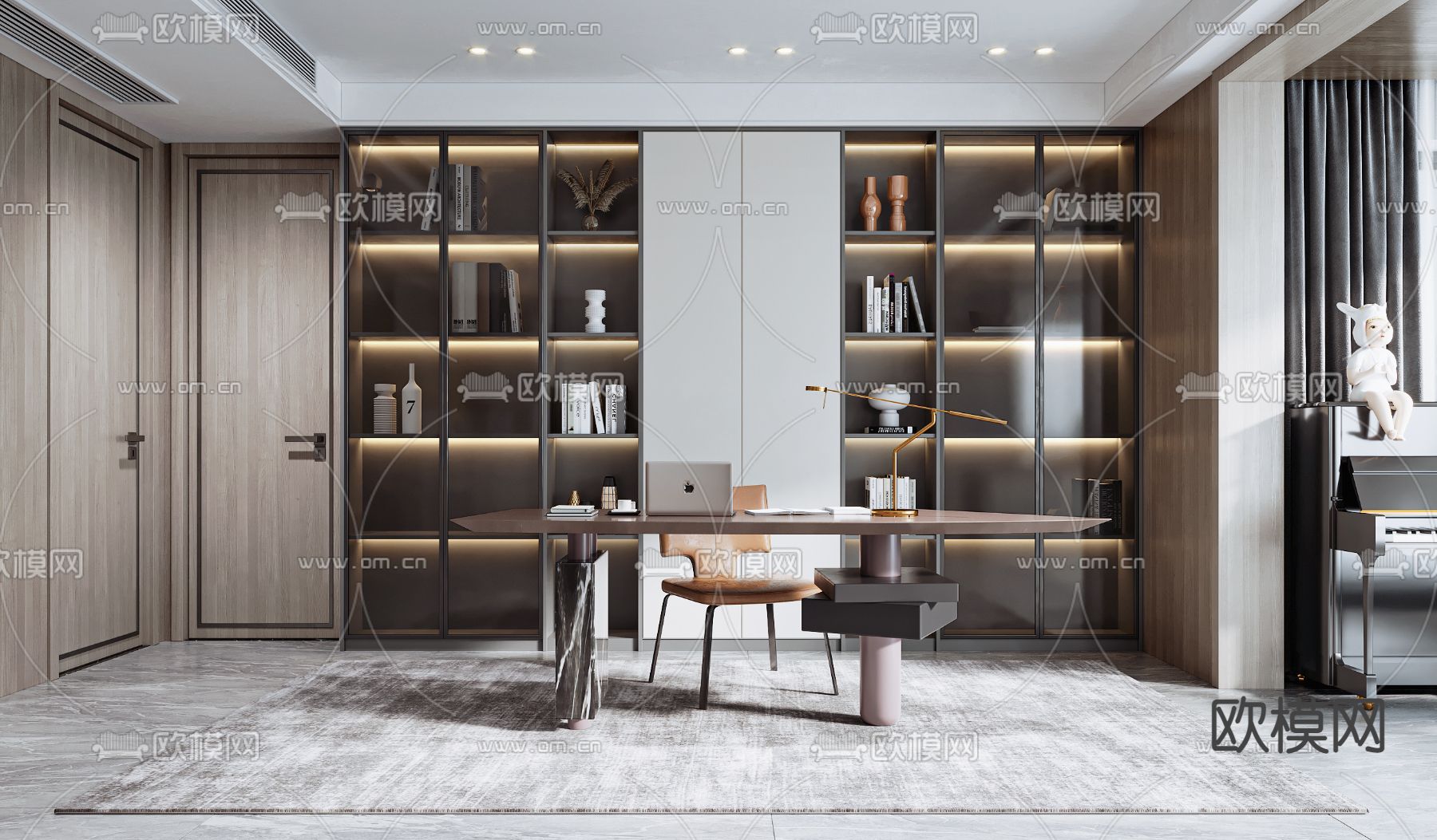 现代轻奢书房3d模型下载