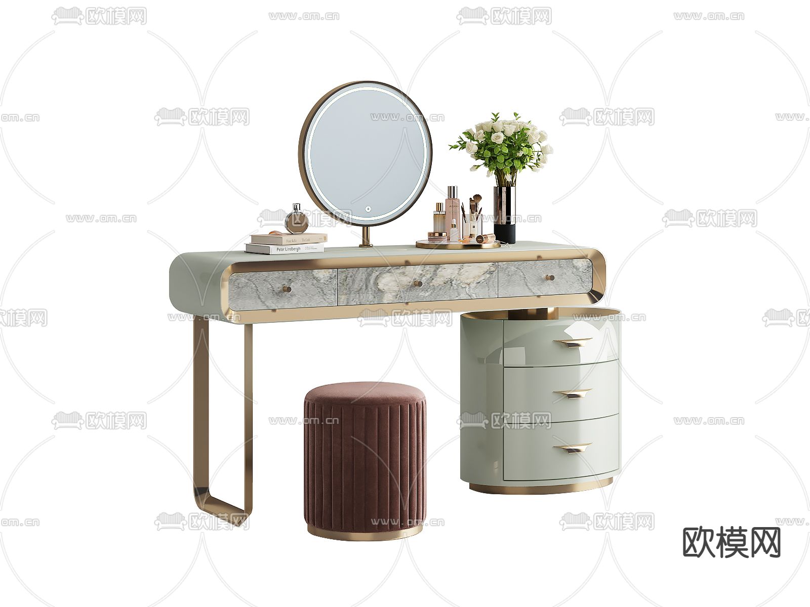 现代轻奢梳妆台3d模型下载