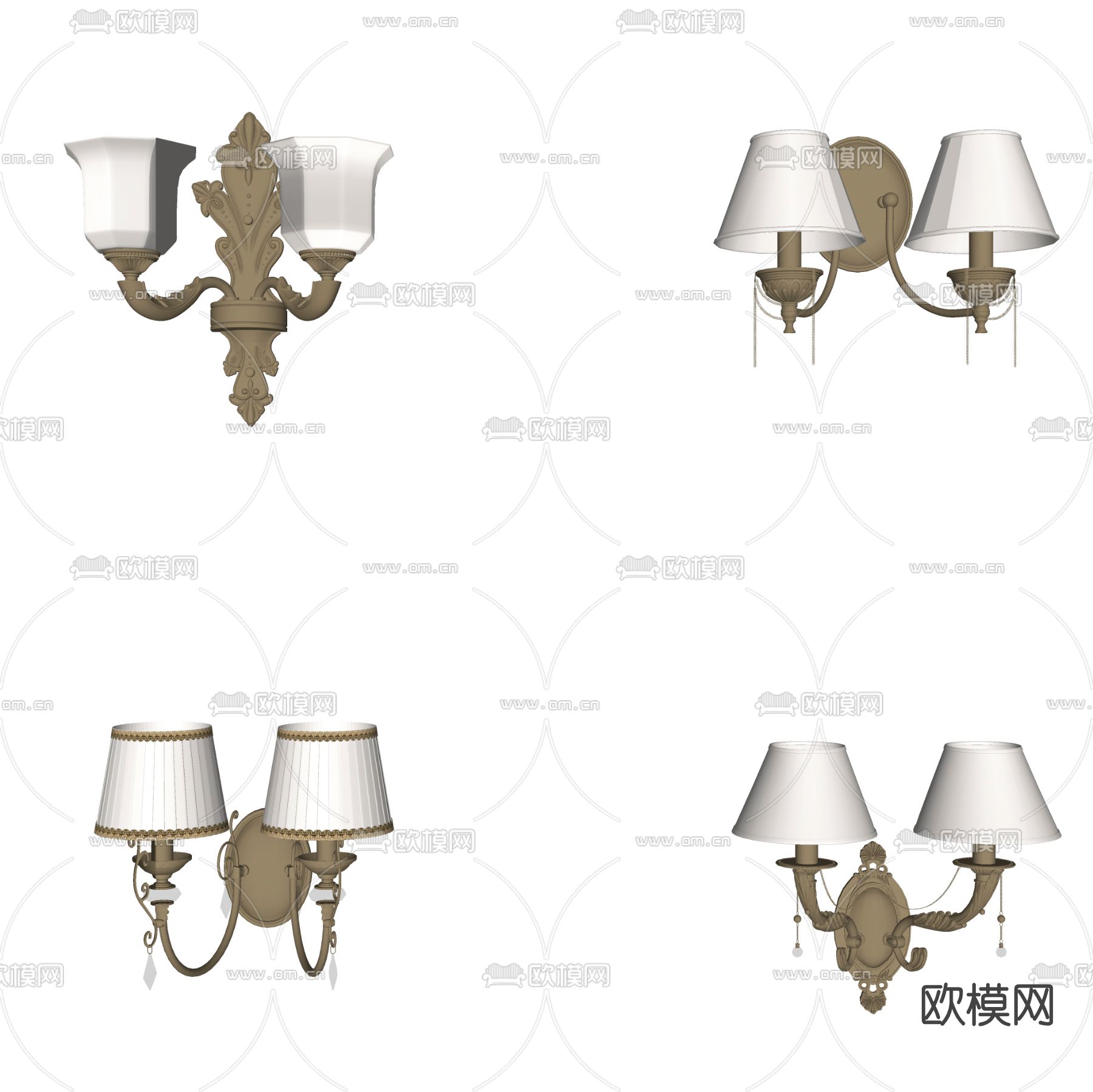 欧式轻奢双头壁灯su模型下载（渲染图2）