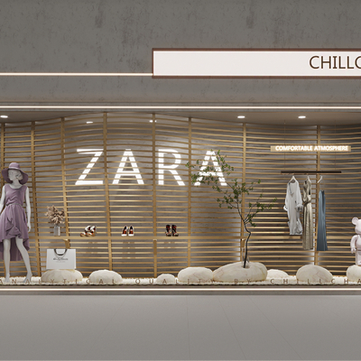  侘寂服装店女装橱窗su模型 