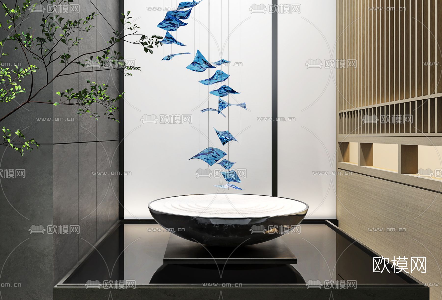 新中式玄关艺术装置雕塑3d模型下载（渲染图2）