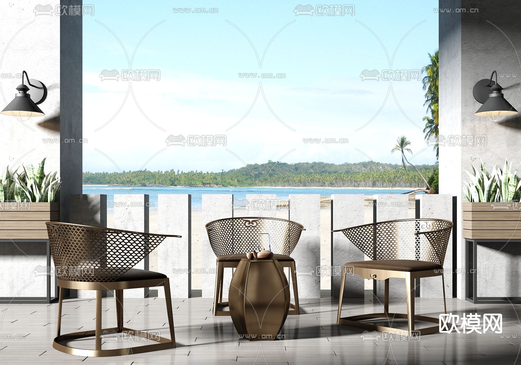 新中式户外休闲椅3d模型下载