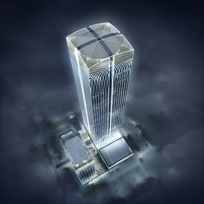  现代办公楼鸟瞰夜景su模型 