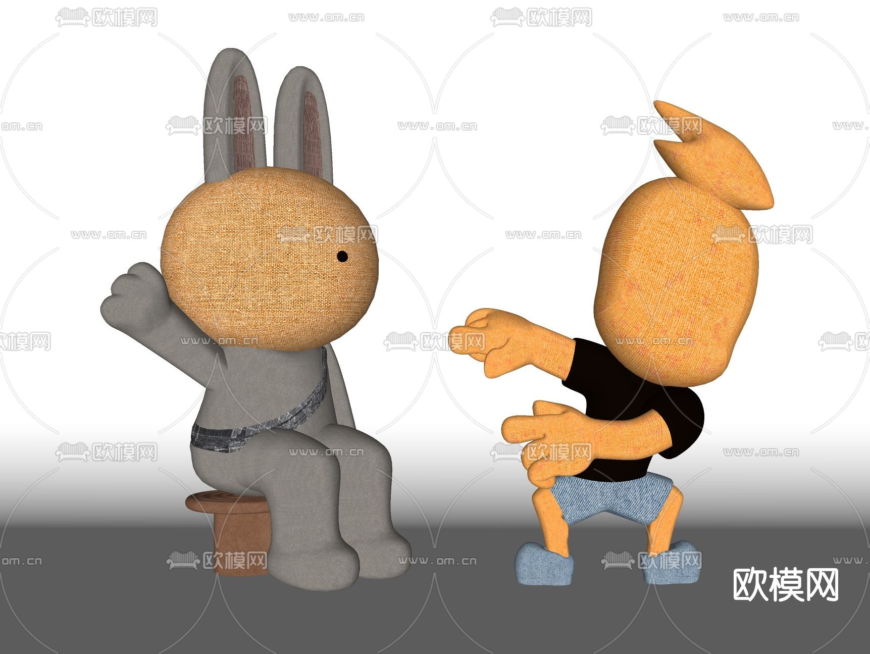 现代兔子布偶玩具su模型下载（渲染图2）