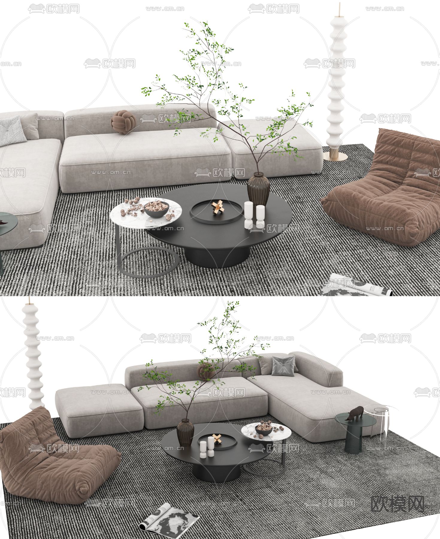 现代布艺转角沙发组合3d模型下载_ID11814321_3dmax免费模型-欧模网