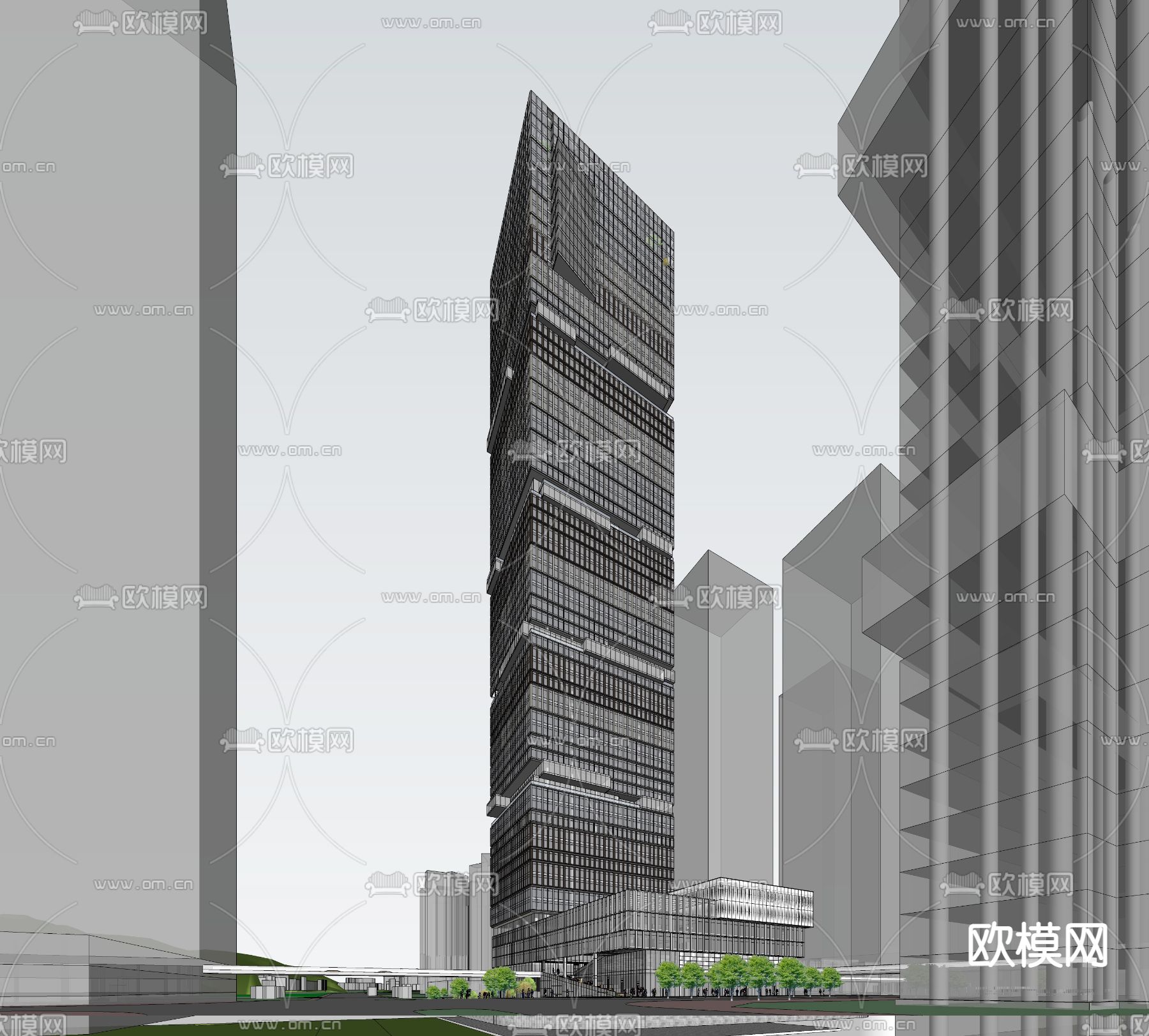 现代办公楼鸟瞰夜景su模型下载（渲染图4）