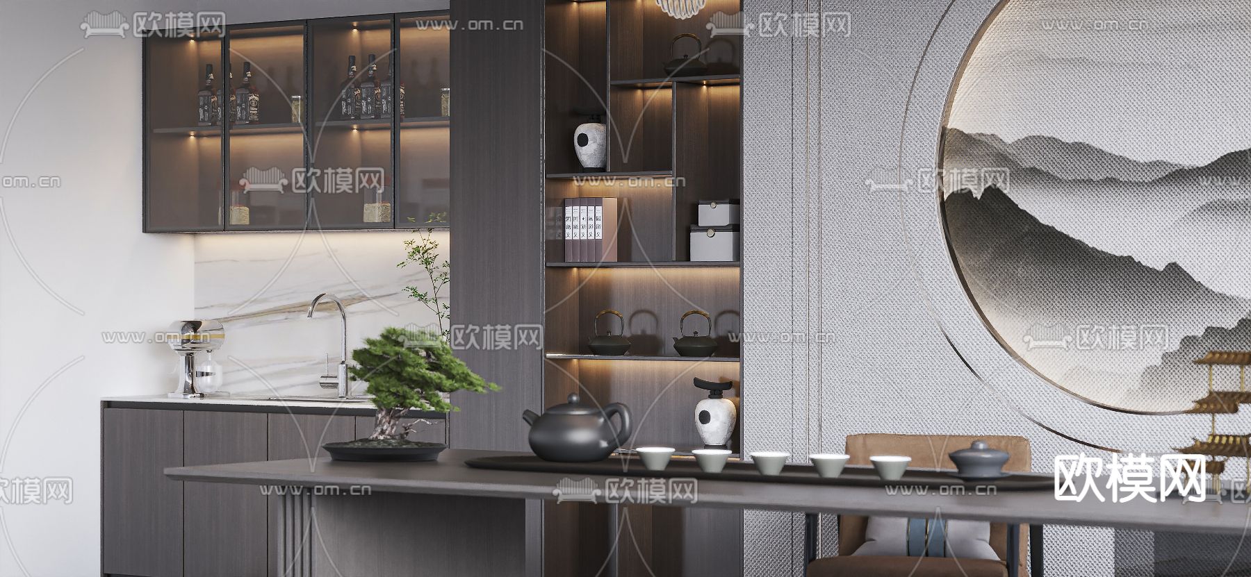 新中式禅意茶室3d模型下载（渲染图3）
