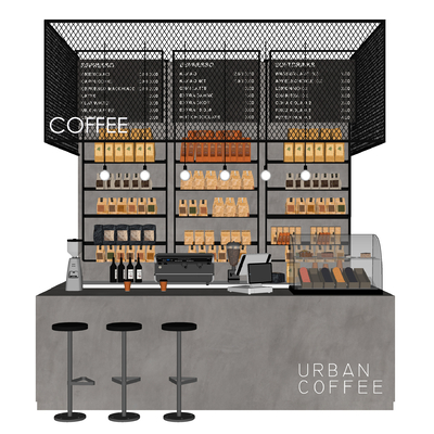  现代咖啡厅操作台吧台su模型 