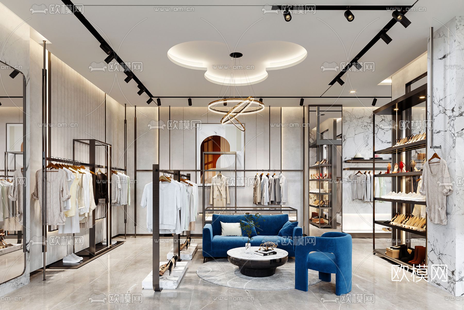 现代轻奢服装店3d模型下载（渲染图1）