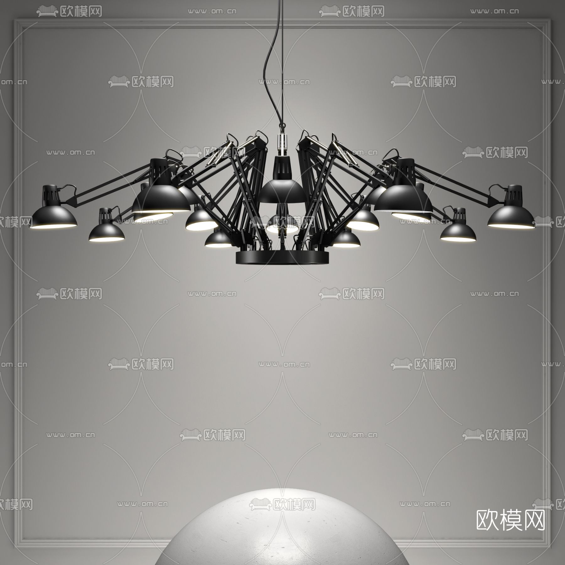 工业风多头吊灯3d模型下载（渲染图1）