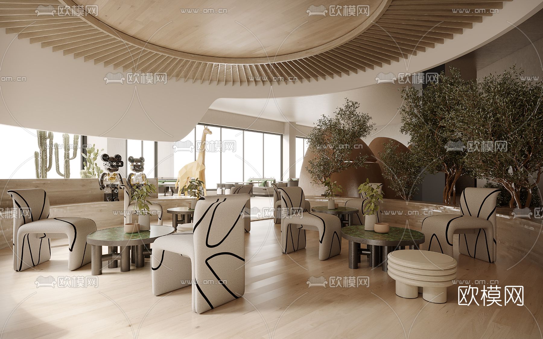 侘寂售楼处洽谈区3d模型下载