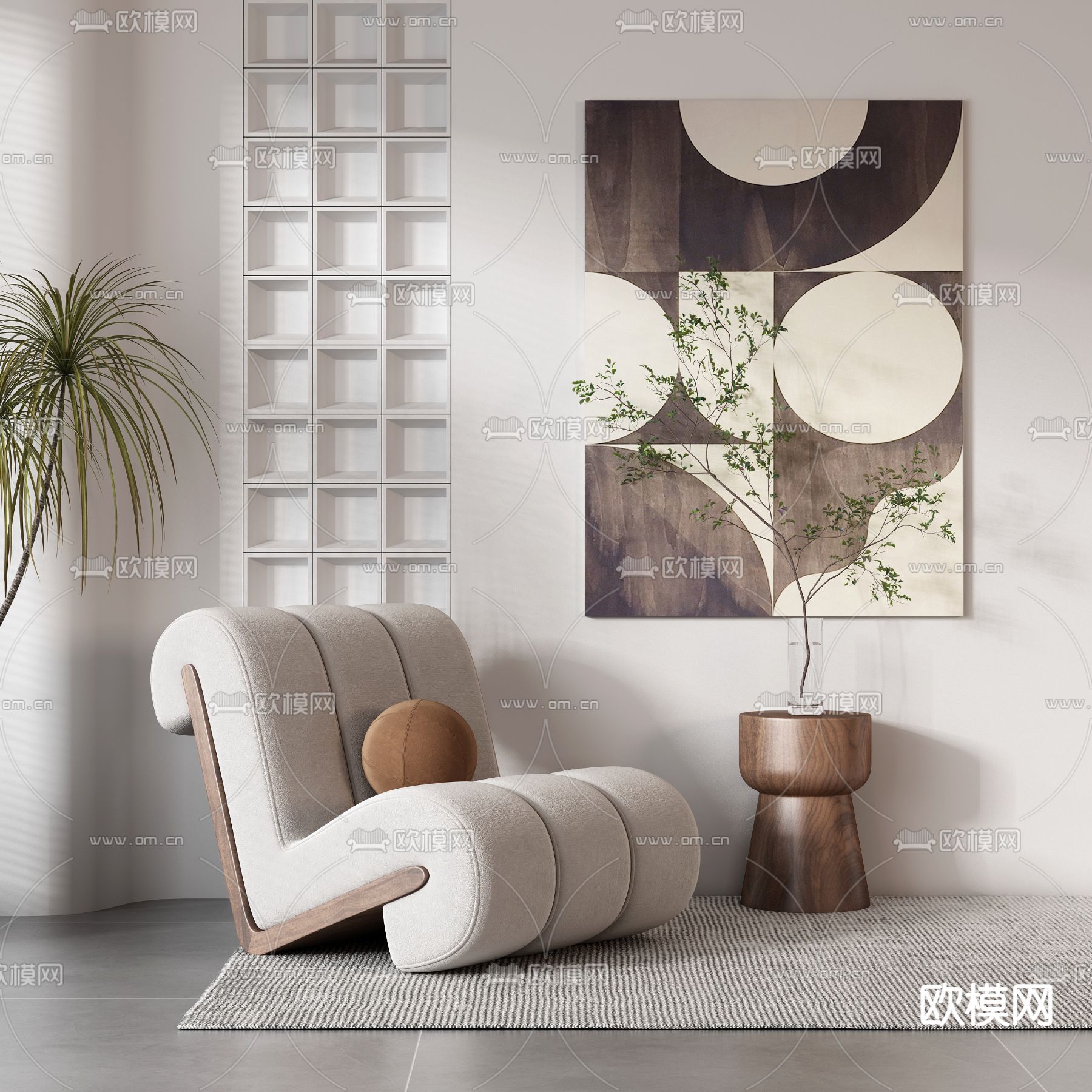 侘寂风布艺休闲沙发3d模型下载