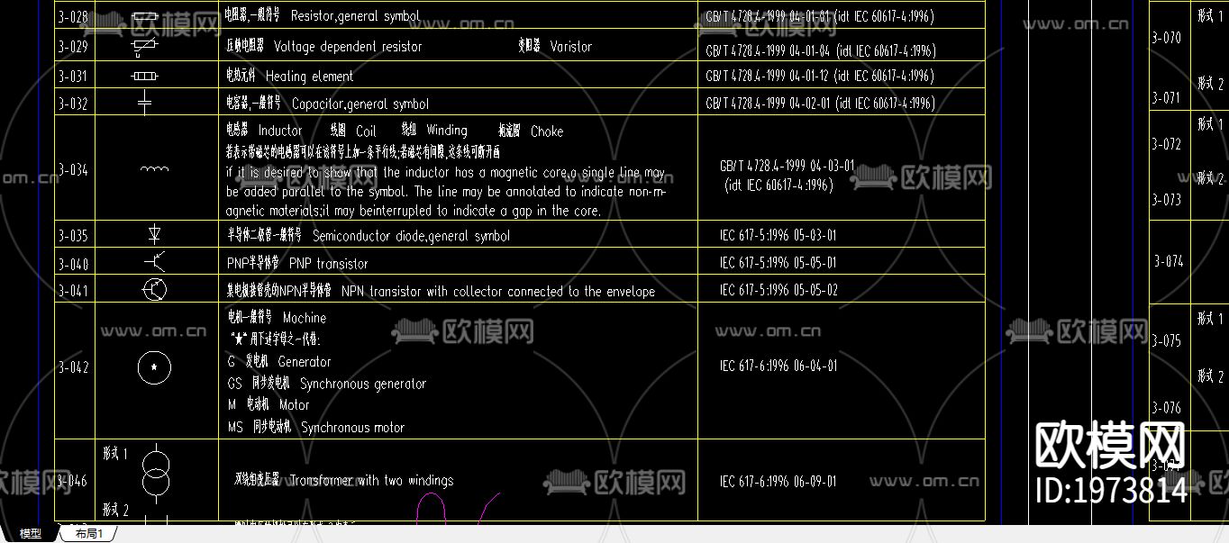 国家标准电气图例cad图库下载（渲染图2）