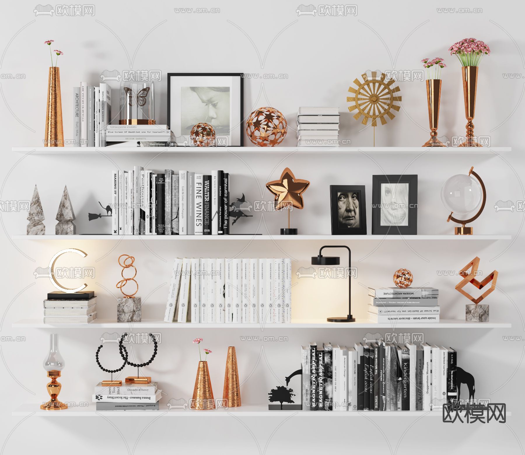 现代书籍花瓶饰品摆件3d模型下载（渲染图1）