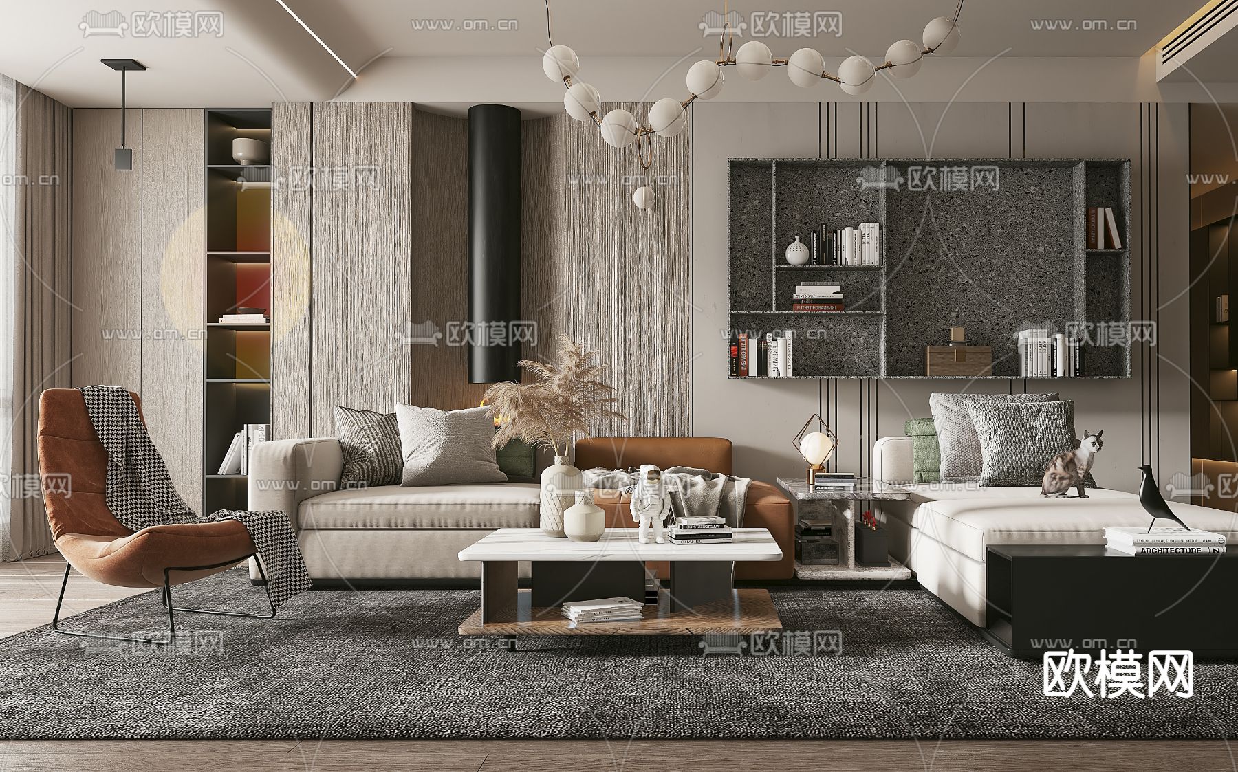 现代轻奢客厅3d模型下载（渲染图3）