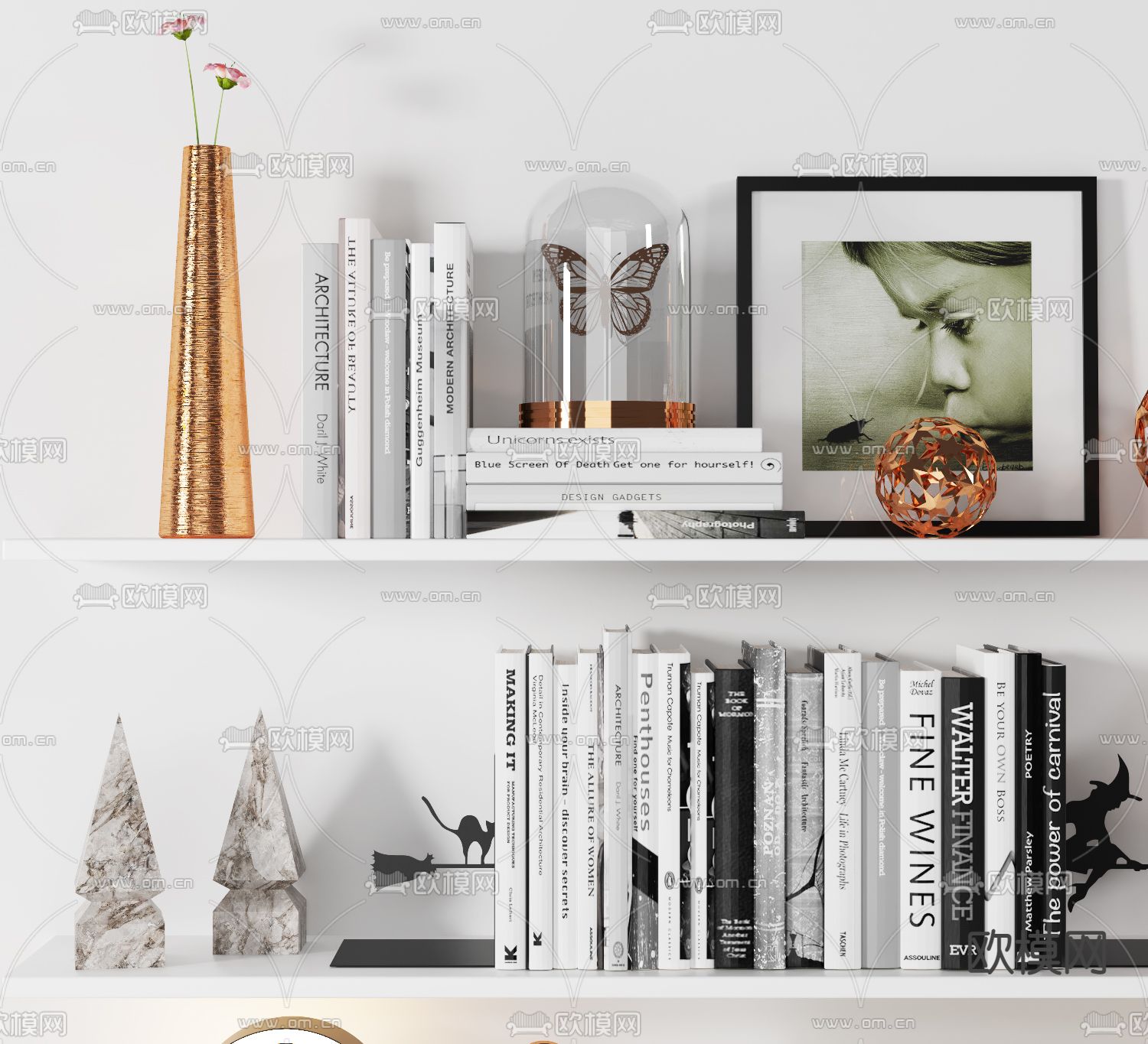 现代书籍花瓶饰品摆件3d模型下载（渲染图2）