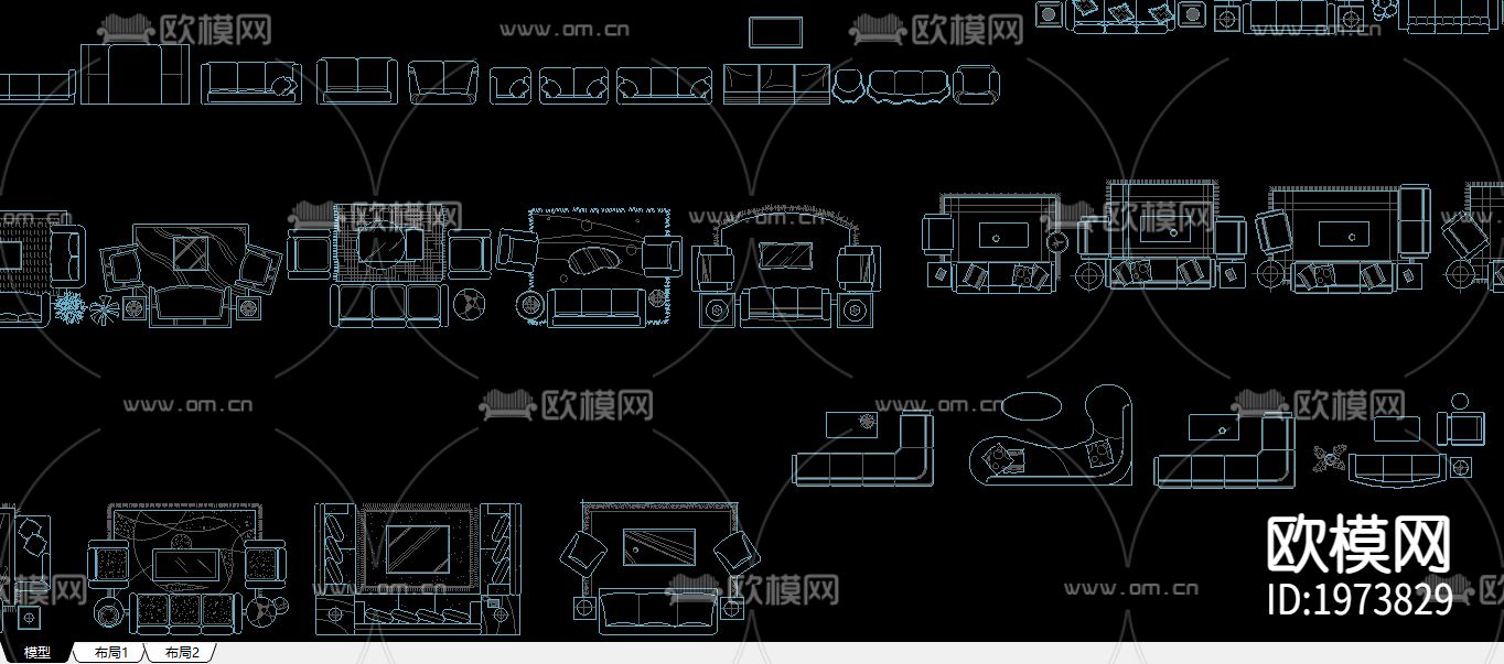沙发平面图cad图库下载（渲染图2）