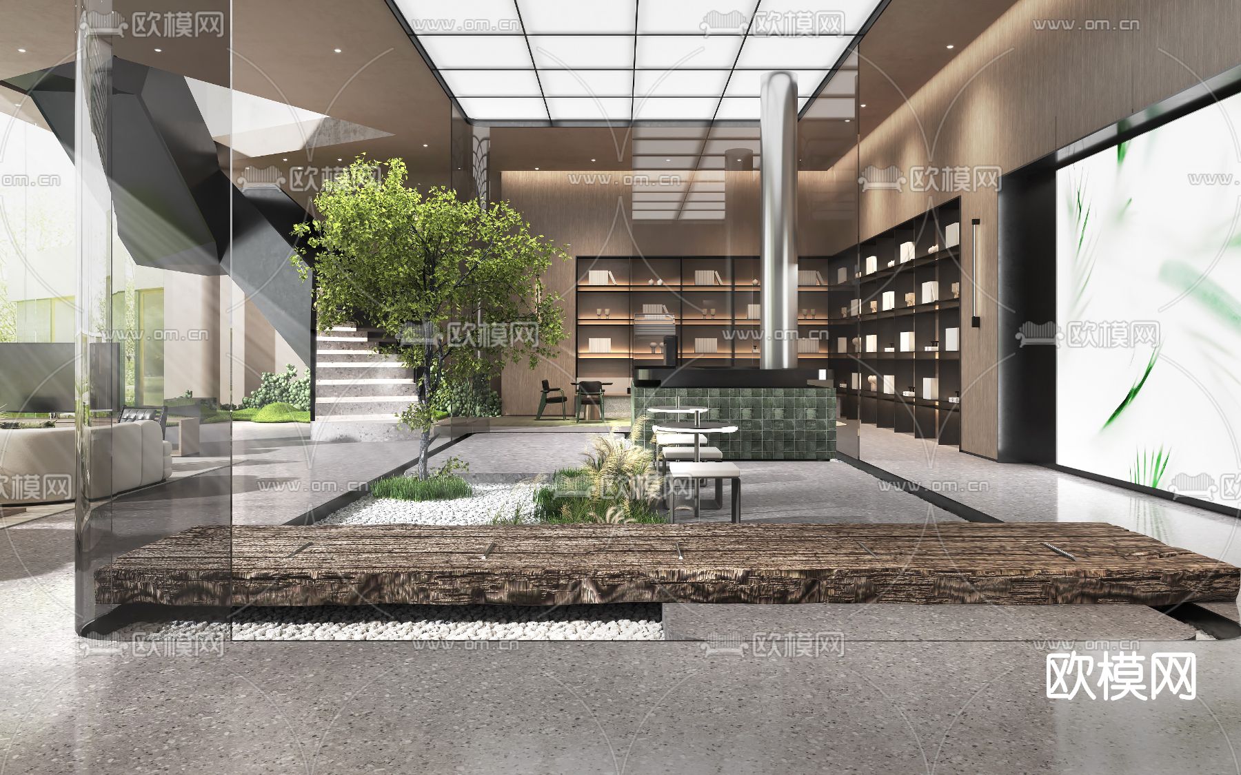 现代售楼处前台洽谈区3d模型下载（渲染图2）