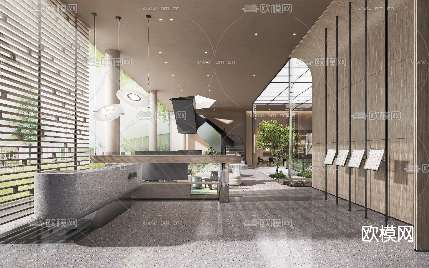 现代售楼处前台洽谈区3d模型下载（渲染图3）