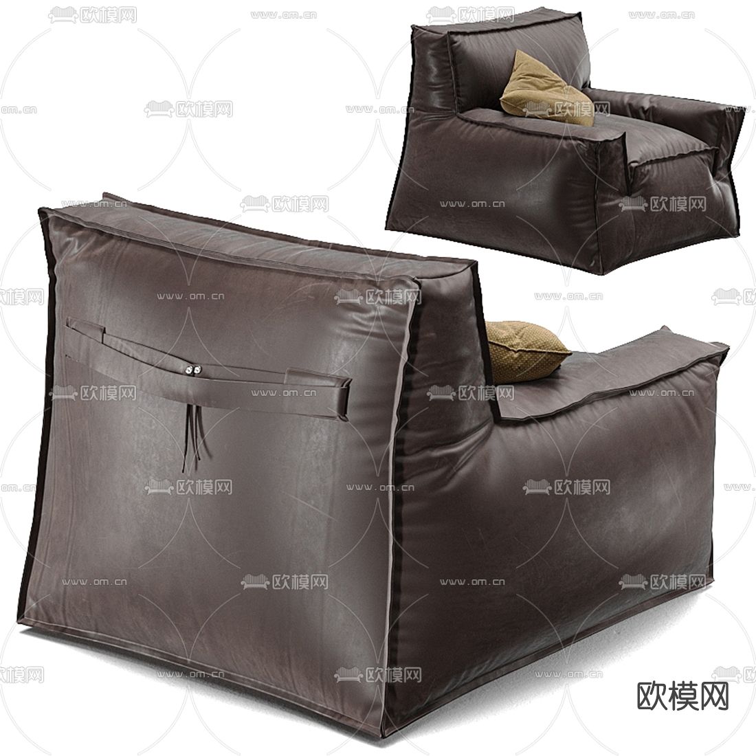 现代皮革单人沙发3d模型下载（渲染图1）