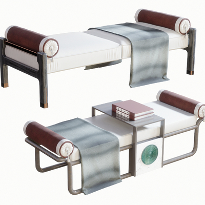  新中式脚踏床尾凳su模型 