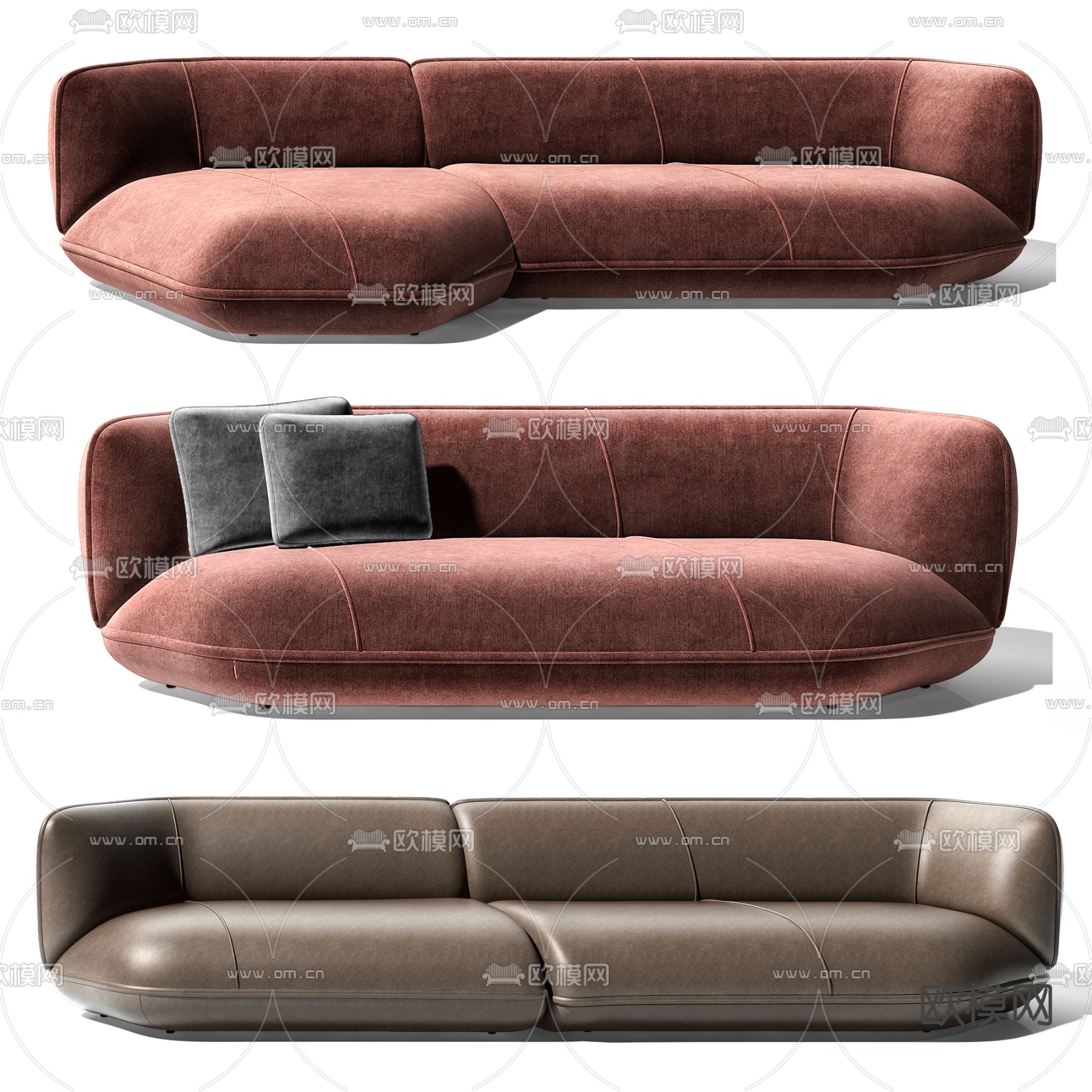 Cassina 绒布多人沙发3d模型下载（渲染图2）