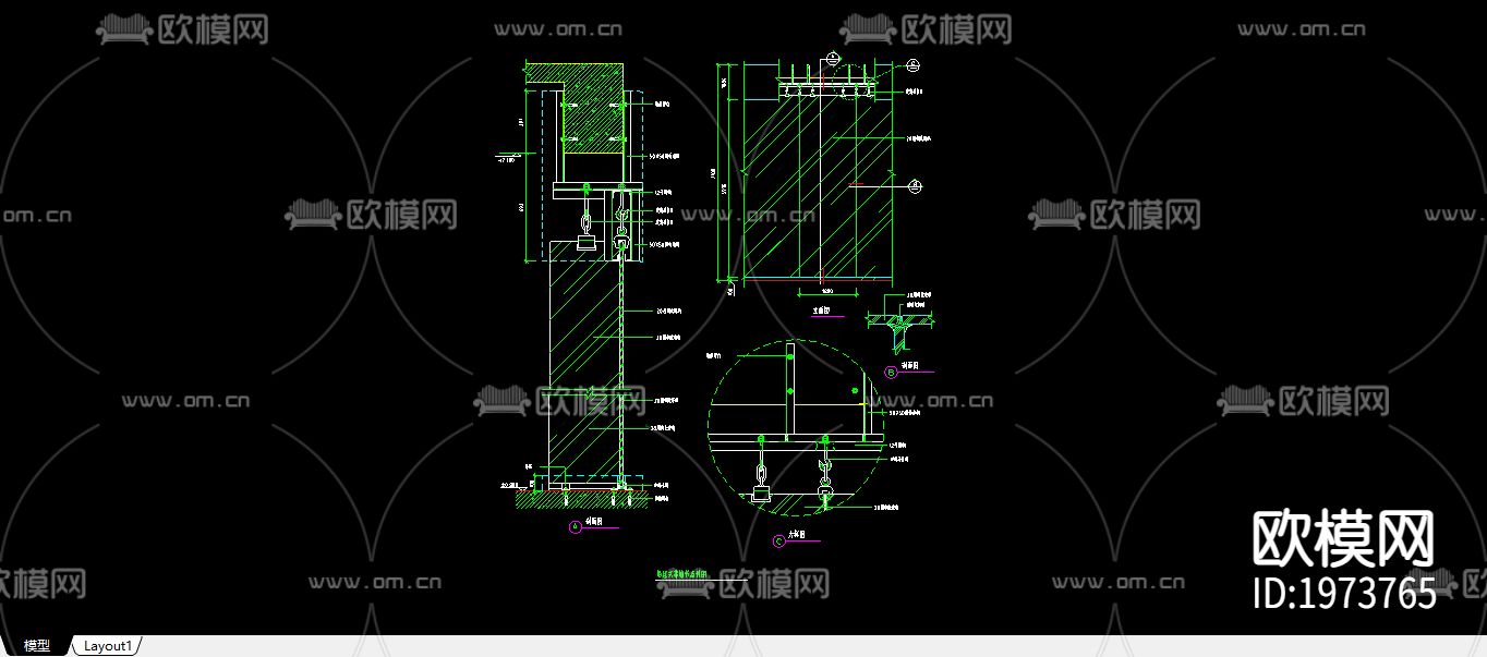 吊挂式幕墙cad节点详图下载（渲染图1）
