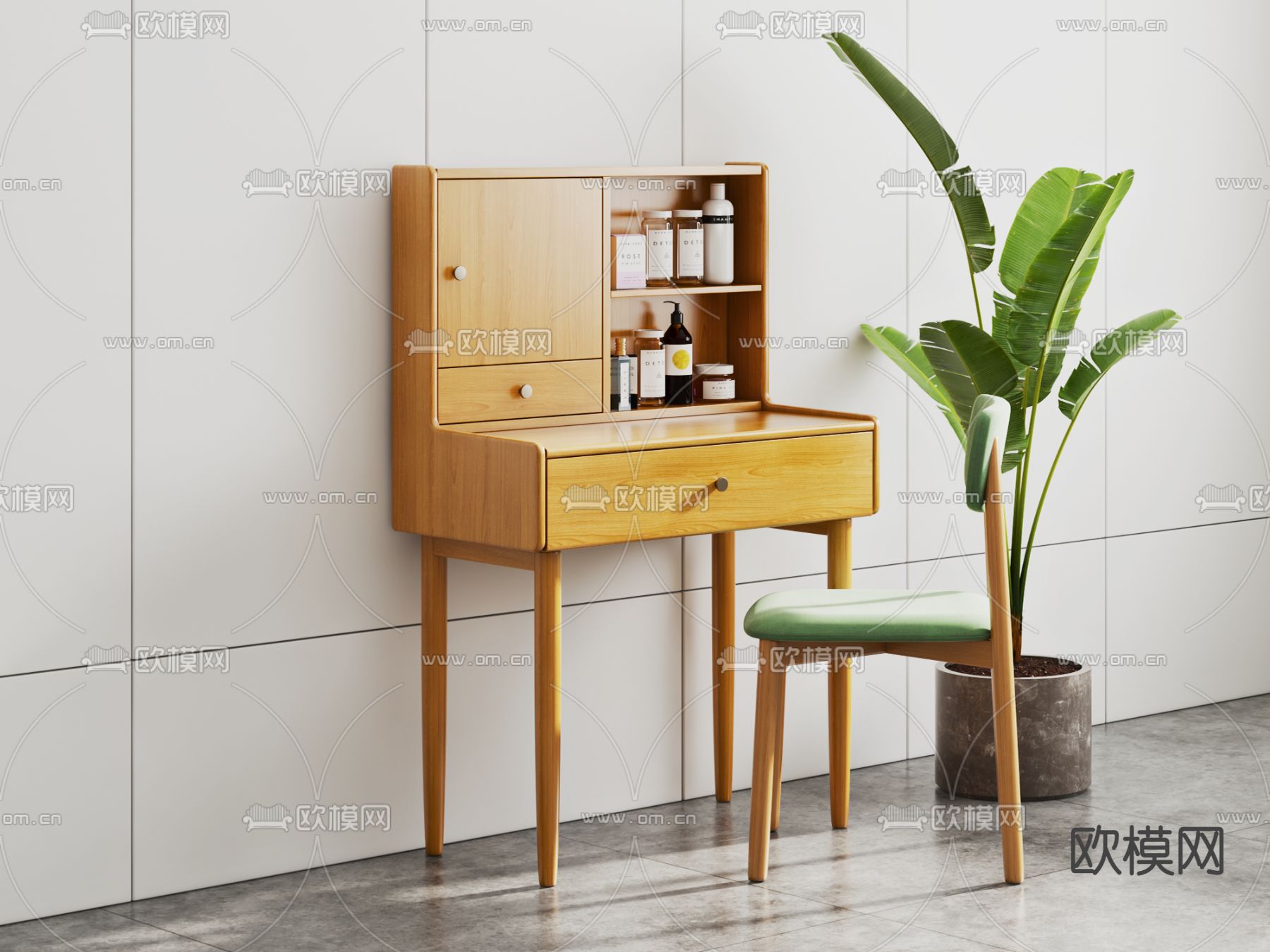 北欧原木梳妆台3d模型下载