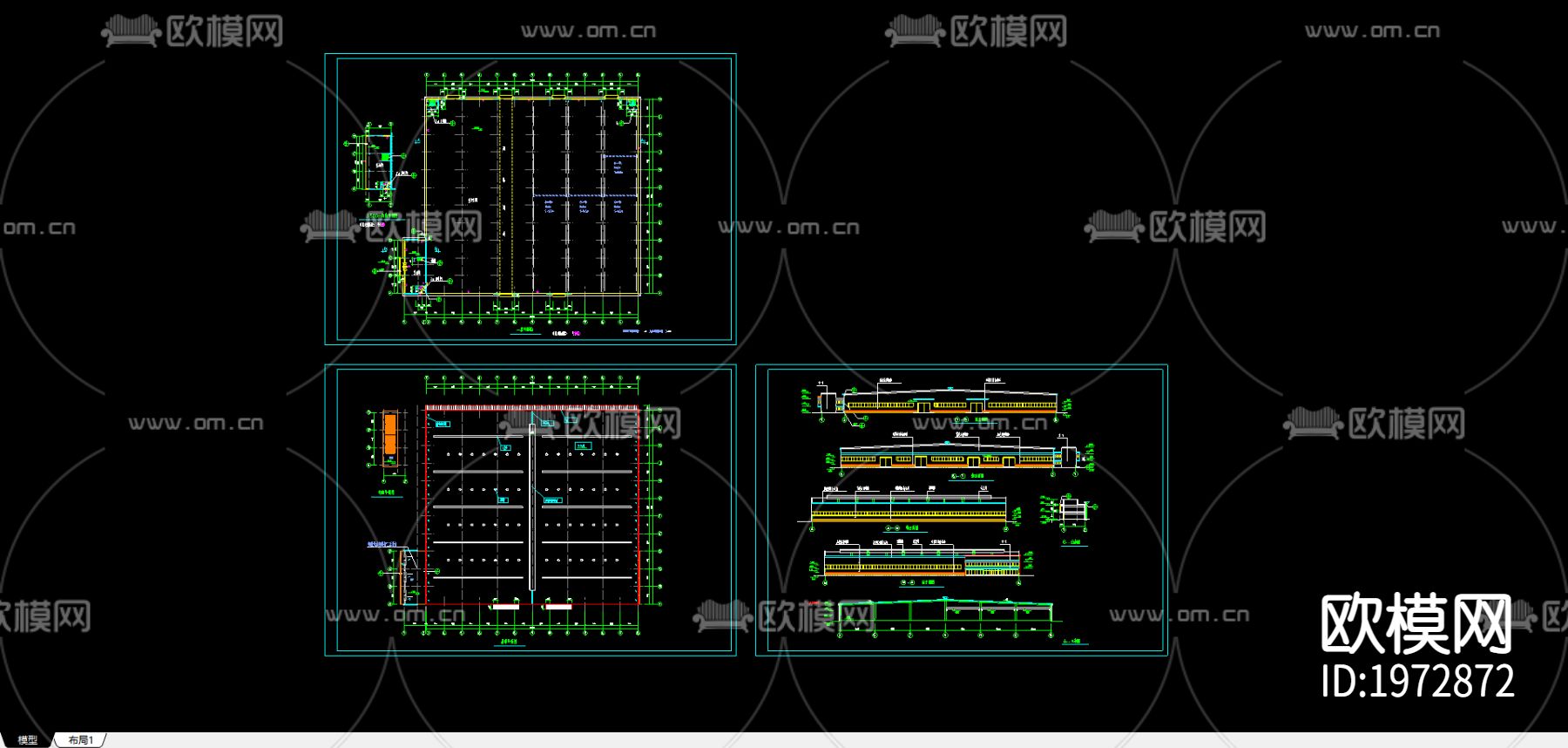轻钢厂房建筑cad施工图下载（渲染图3）