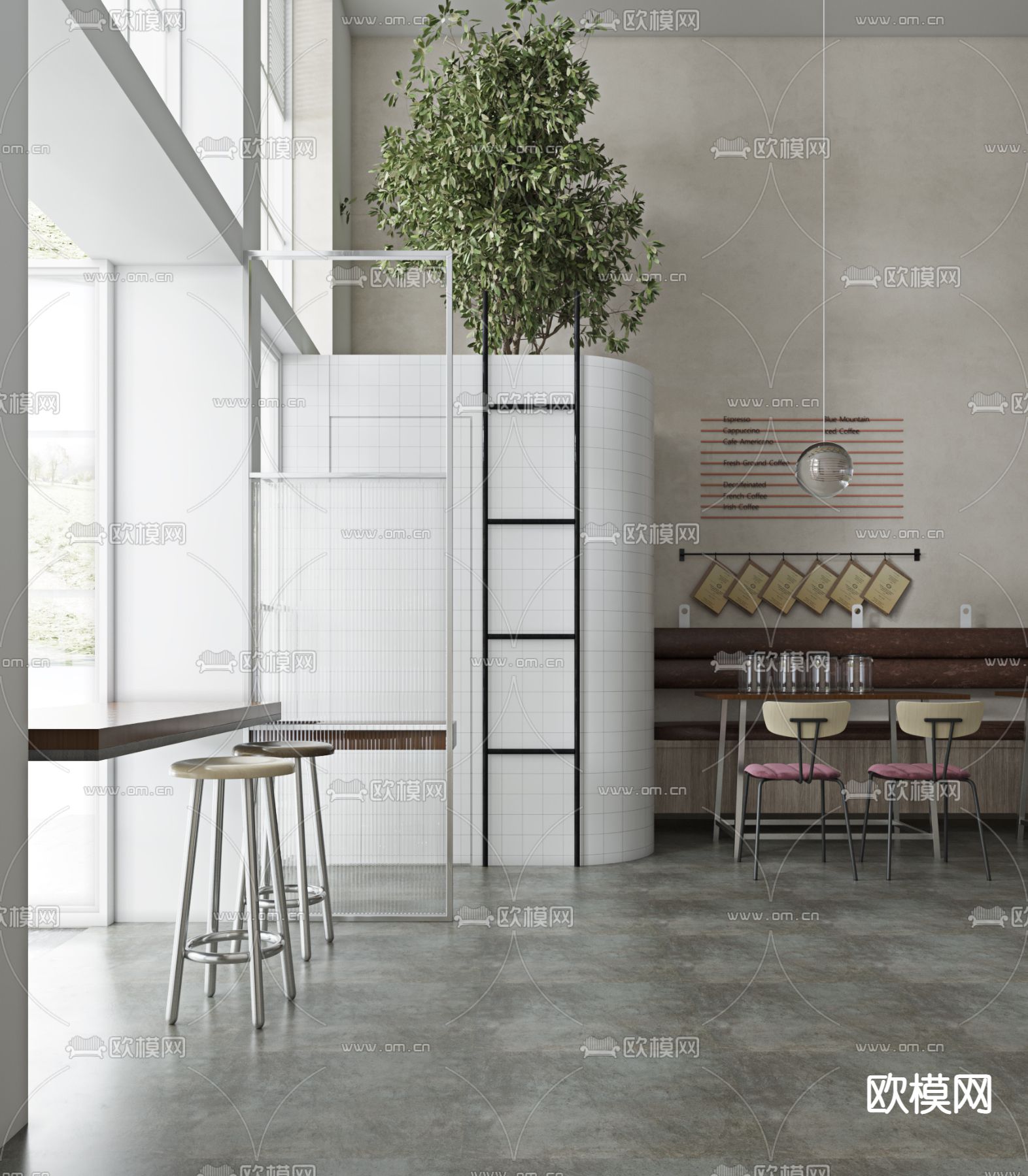 现代咖啡厅3d模型下载（渲染图2）