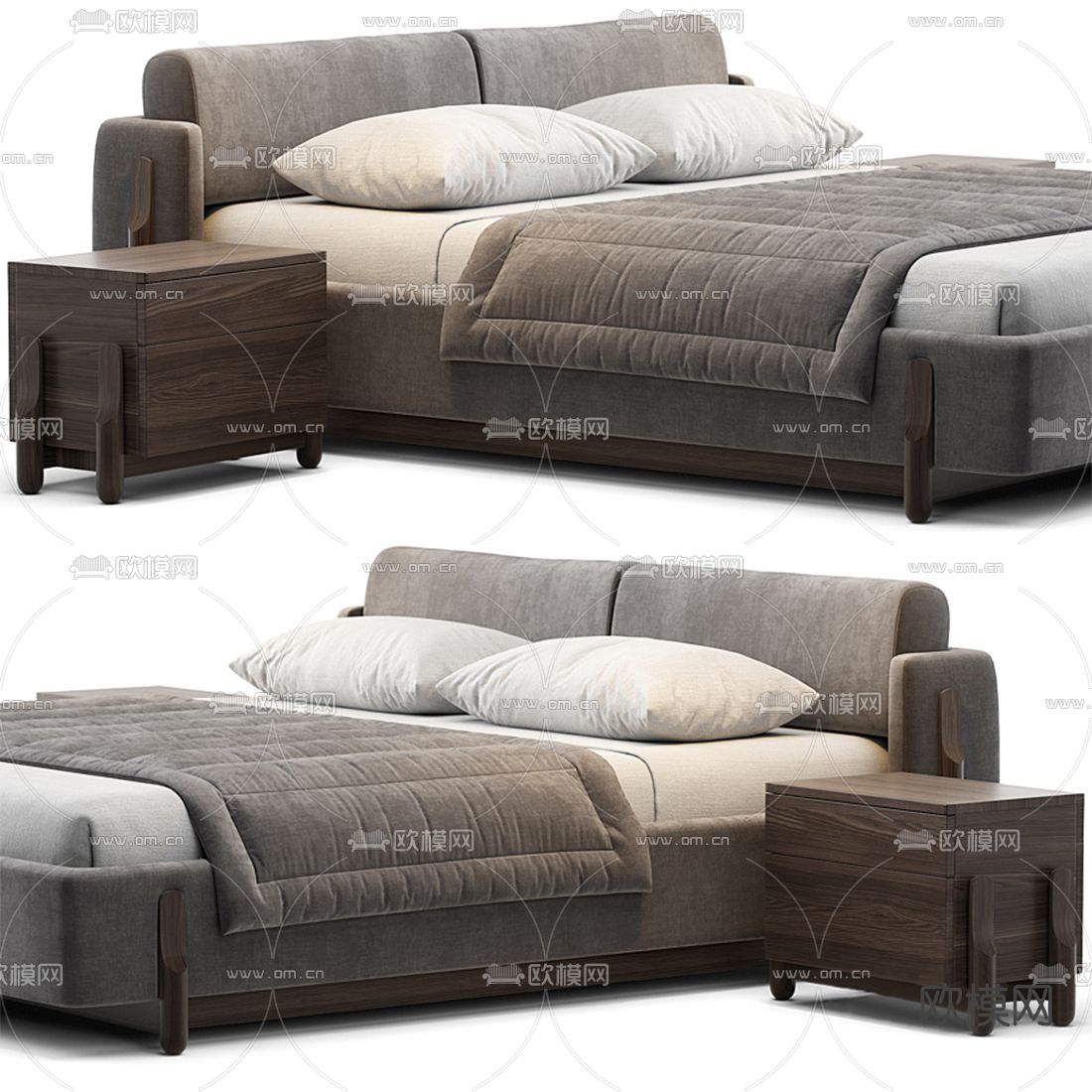 Meridiani 现代布艺双人床3d模型下载（渲染图3）