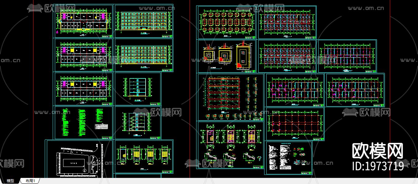 一字型框架cad结构大样图下载（渲染图1）