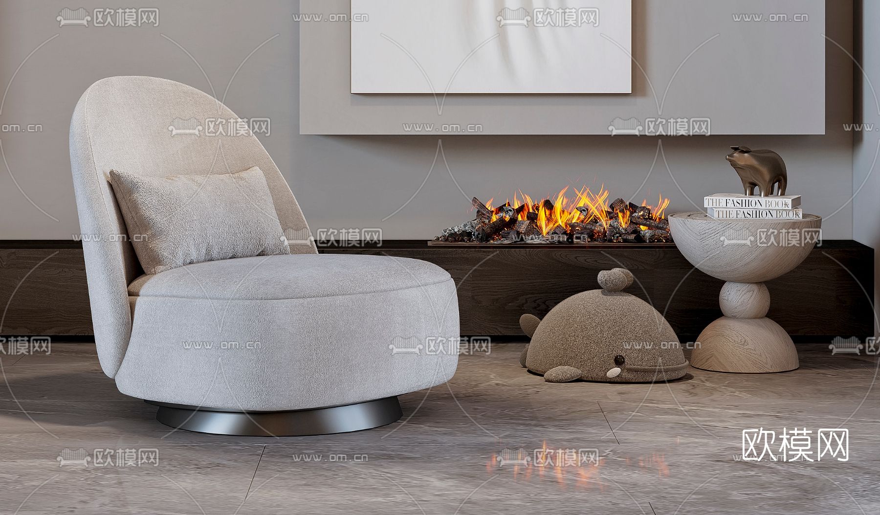 现代休闲沙发圆几3d模型下载（渲染图3）