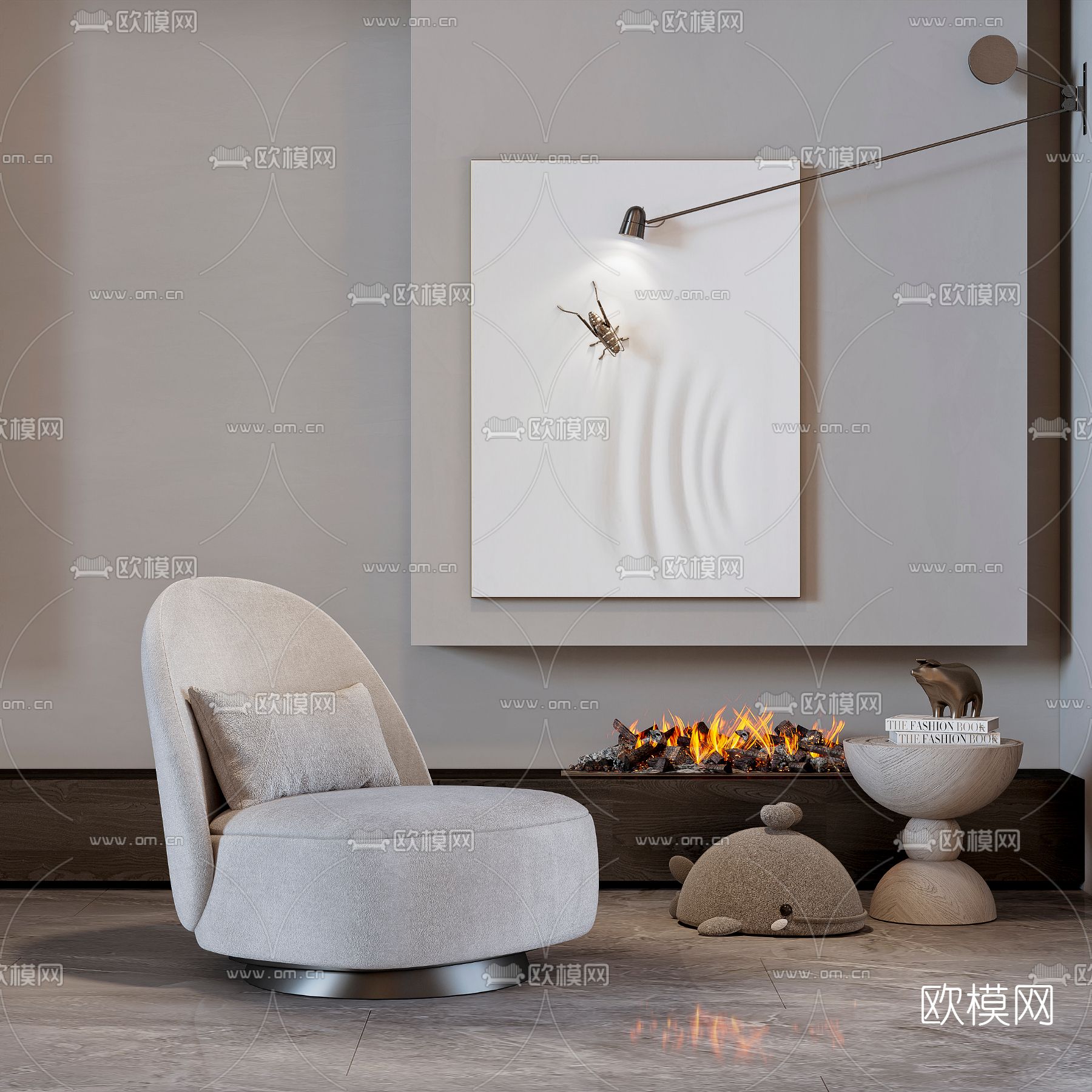 现代休闲沙发圆几3d模型下载（渲染图1）