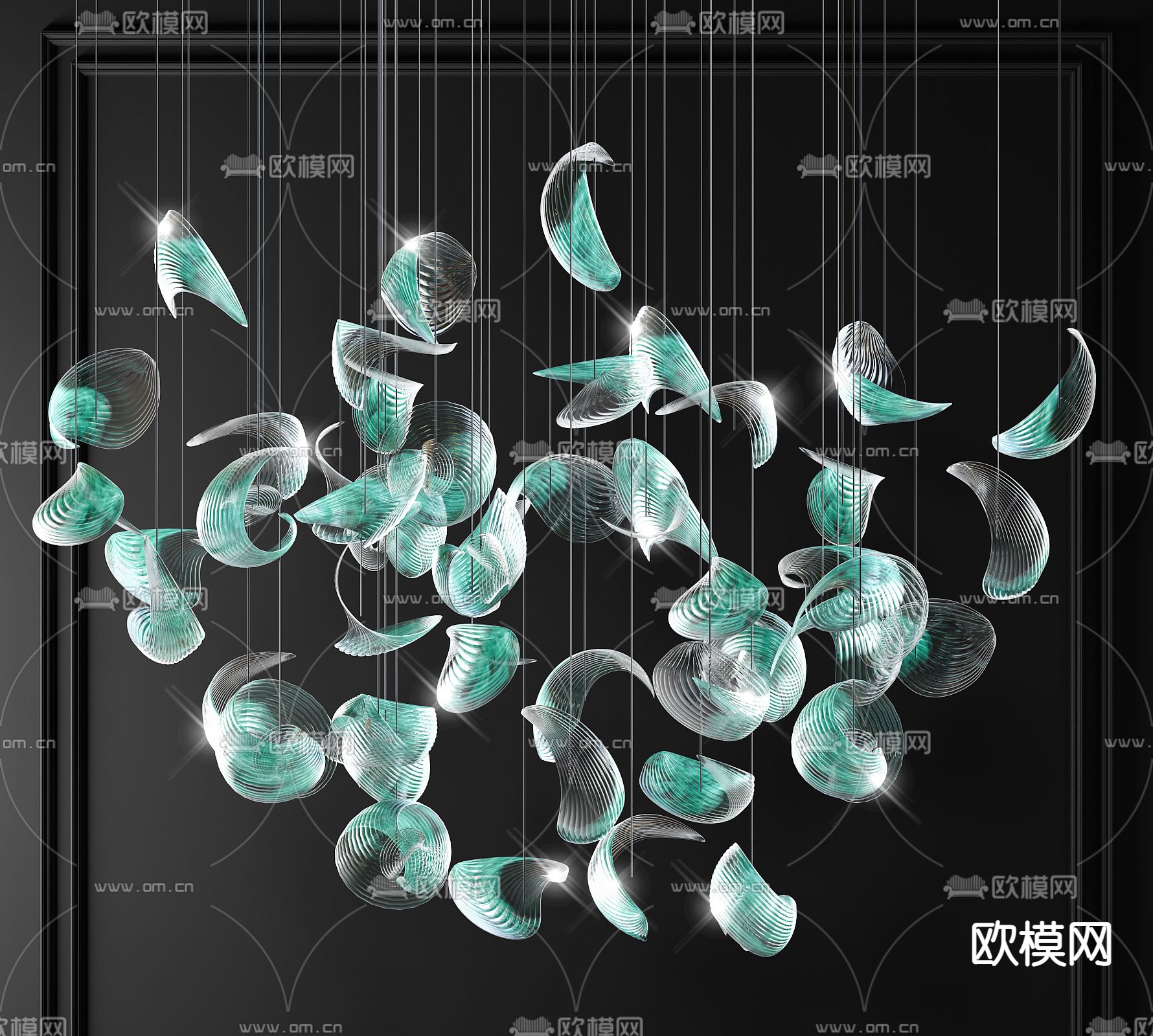 现代片状水晶装饰吊灯3d模型下载