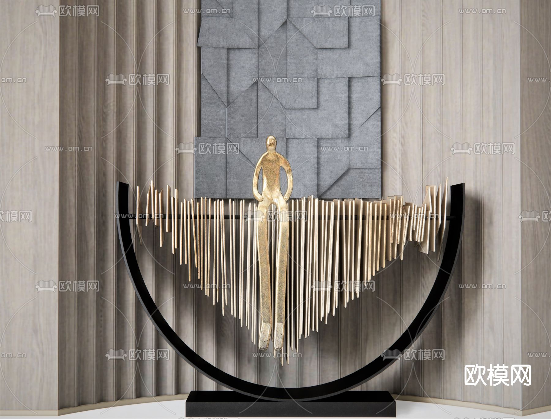 现代人物雕塑摆件su模型下载（渲染图1）