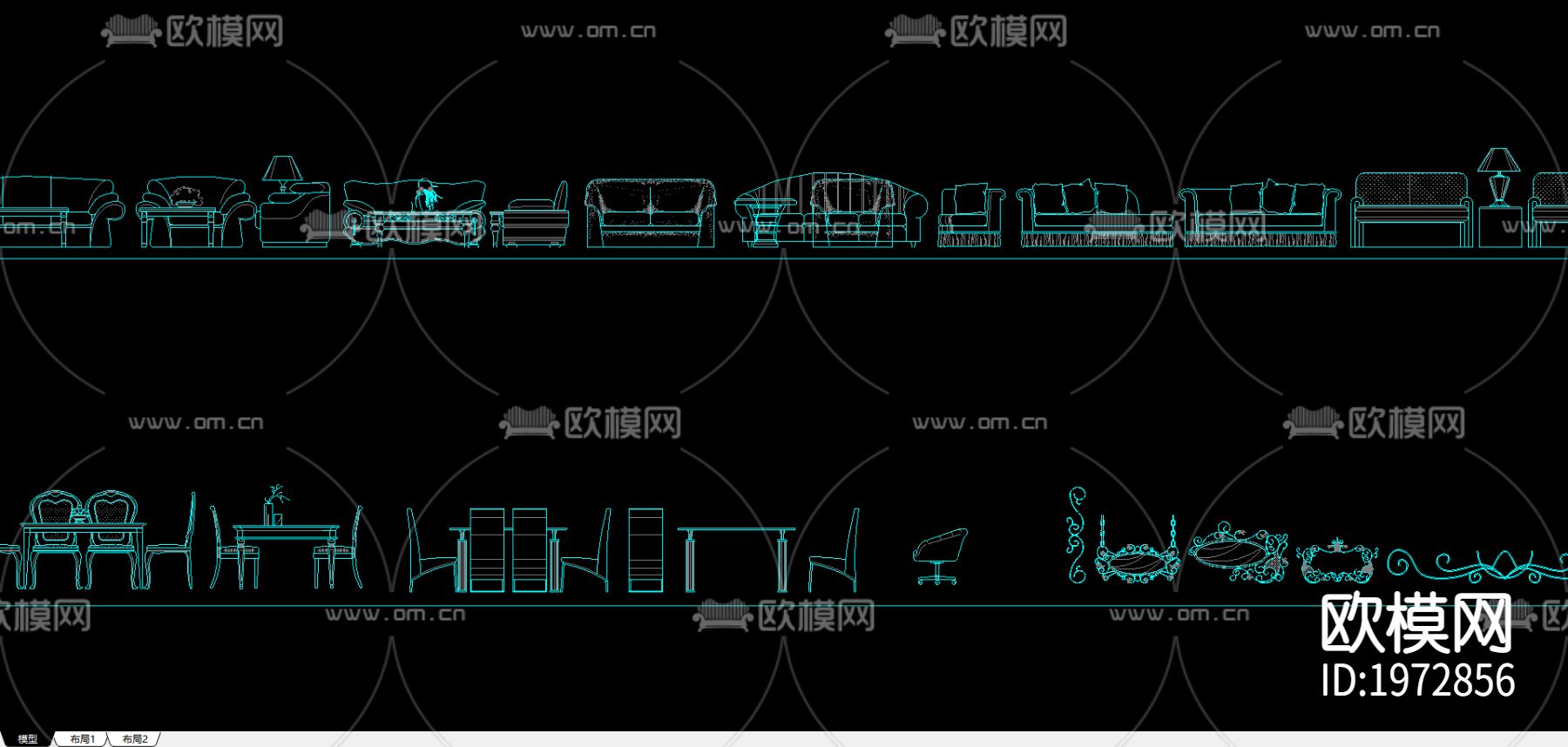 欧式家具cad图库下载（渲染图2）