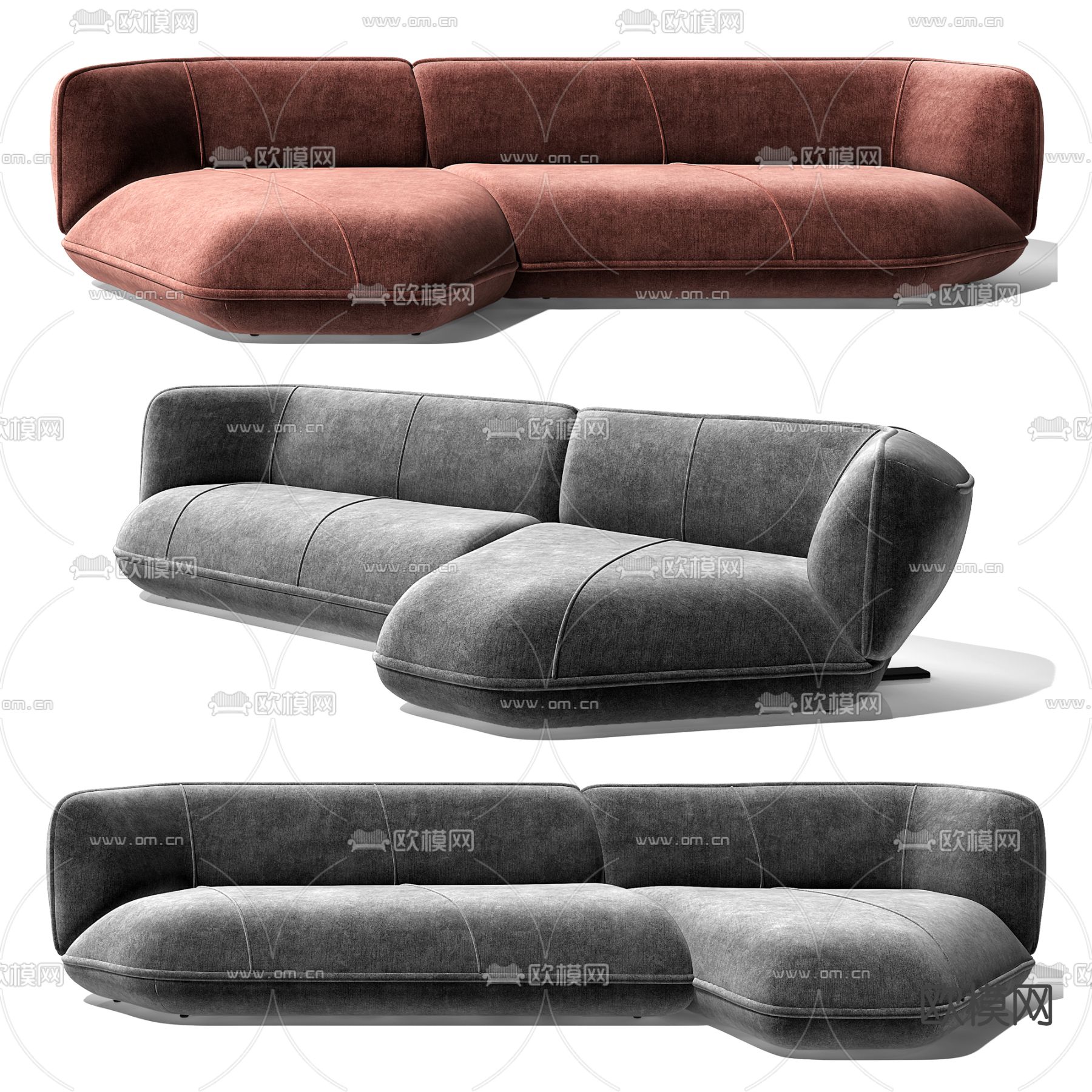 Cassina 绒布多人沙发3d模型下载（渲染图3）