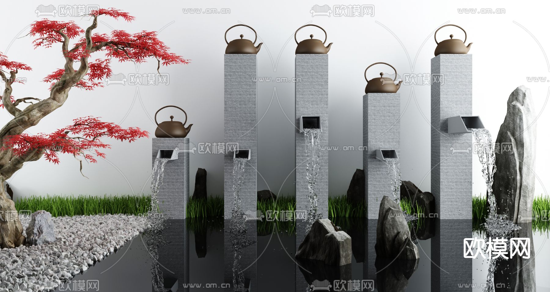 新中式庭院水景小品3d模型下载