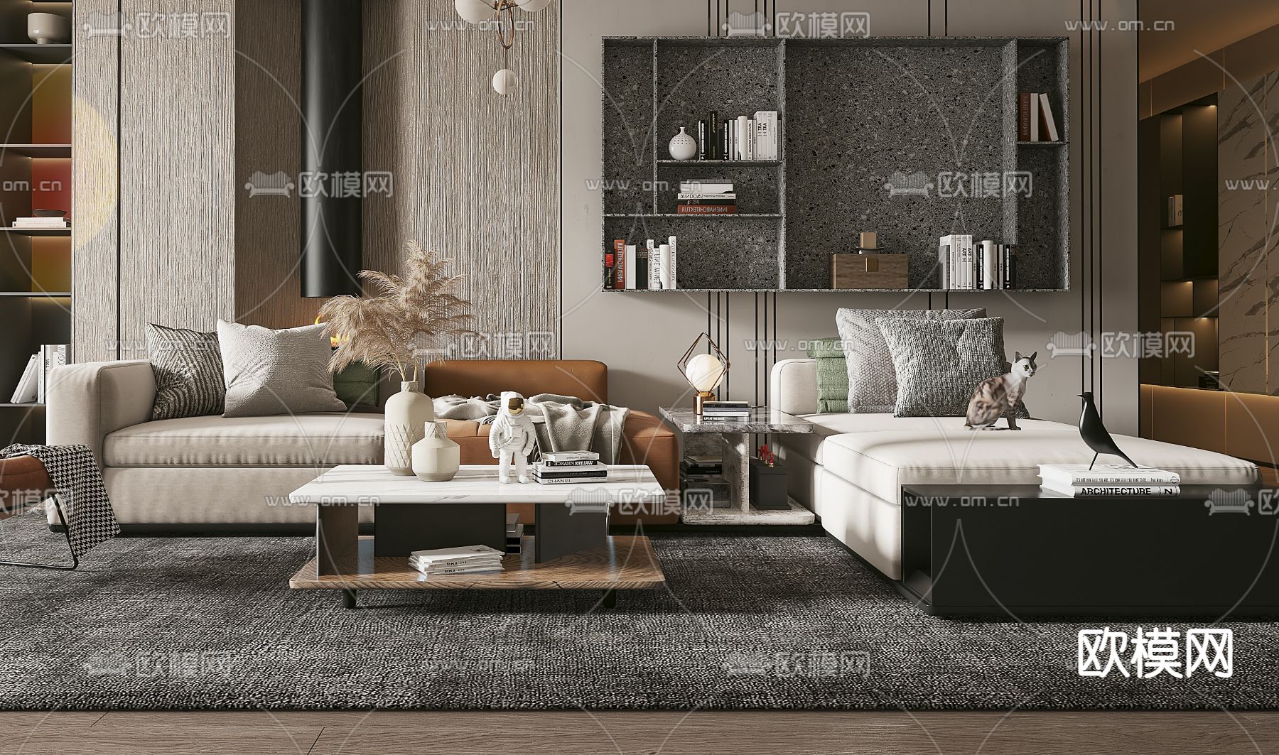 现代轻奢客厅3d模型下载（渲染图2）