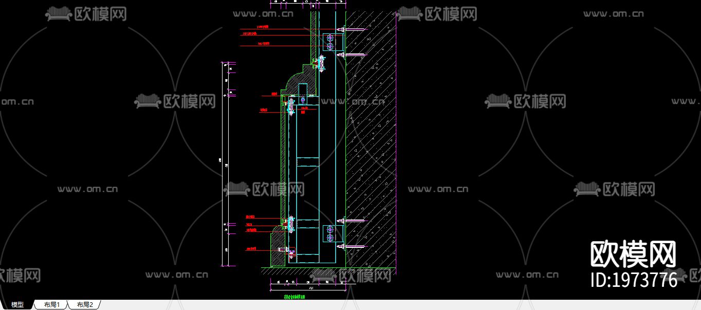 花岗岩包柱横剖cad节点图下载