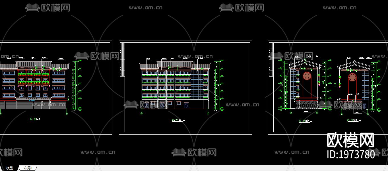 藏式建筑外观cad施工图下载（渲染图1）