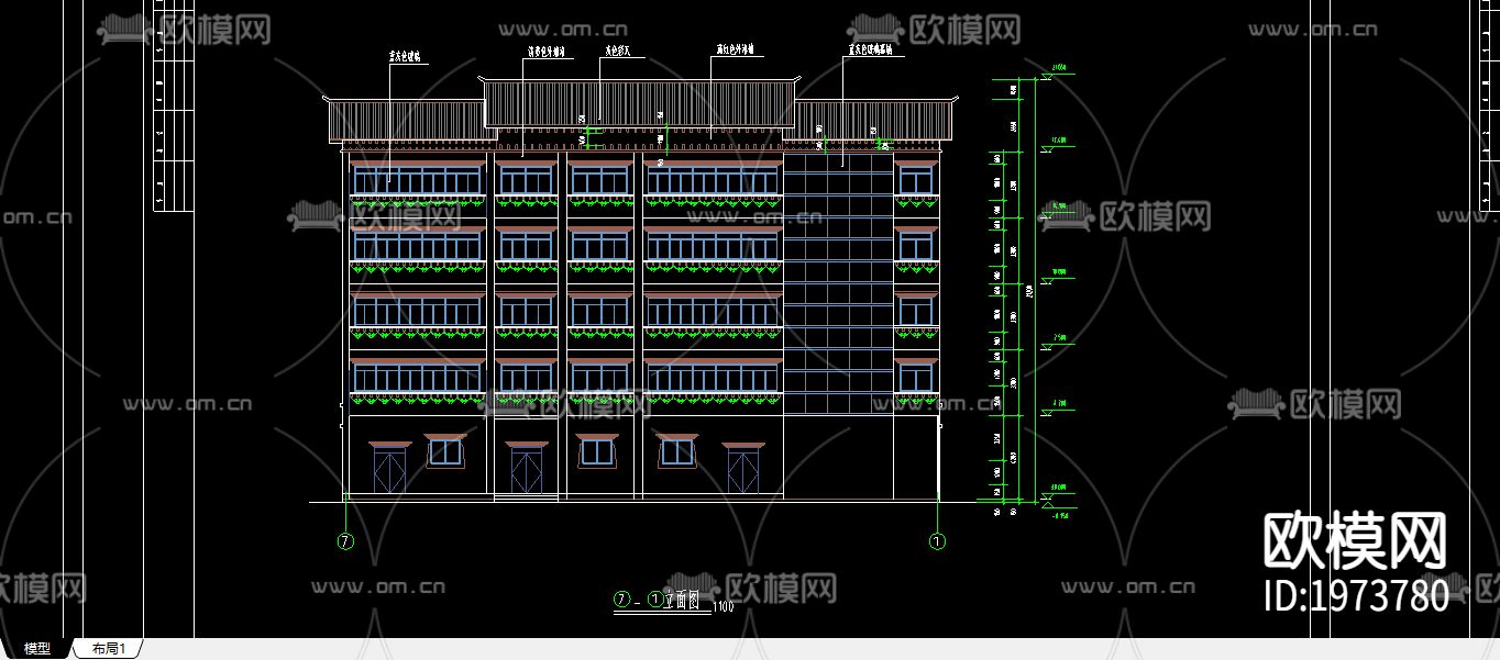 藏式建筑外观cad施工图下载（渲染图2）