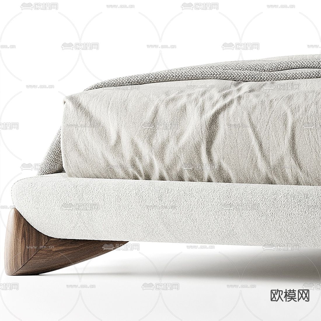 侘寂布艺双人床3d模型下载（渲染图3）