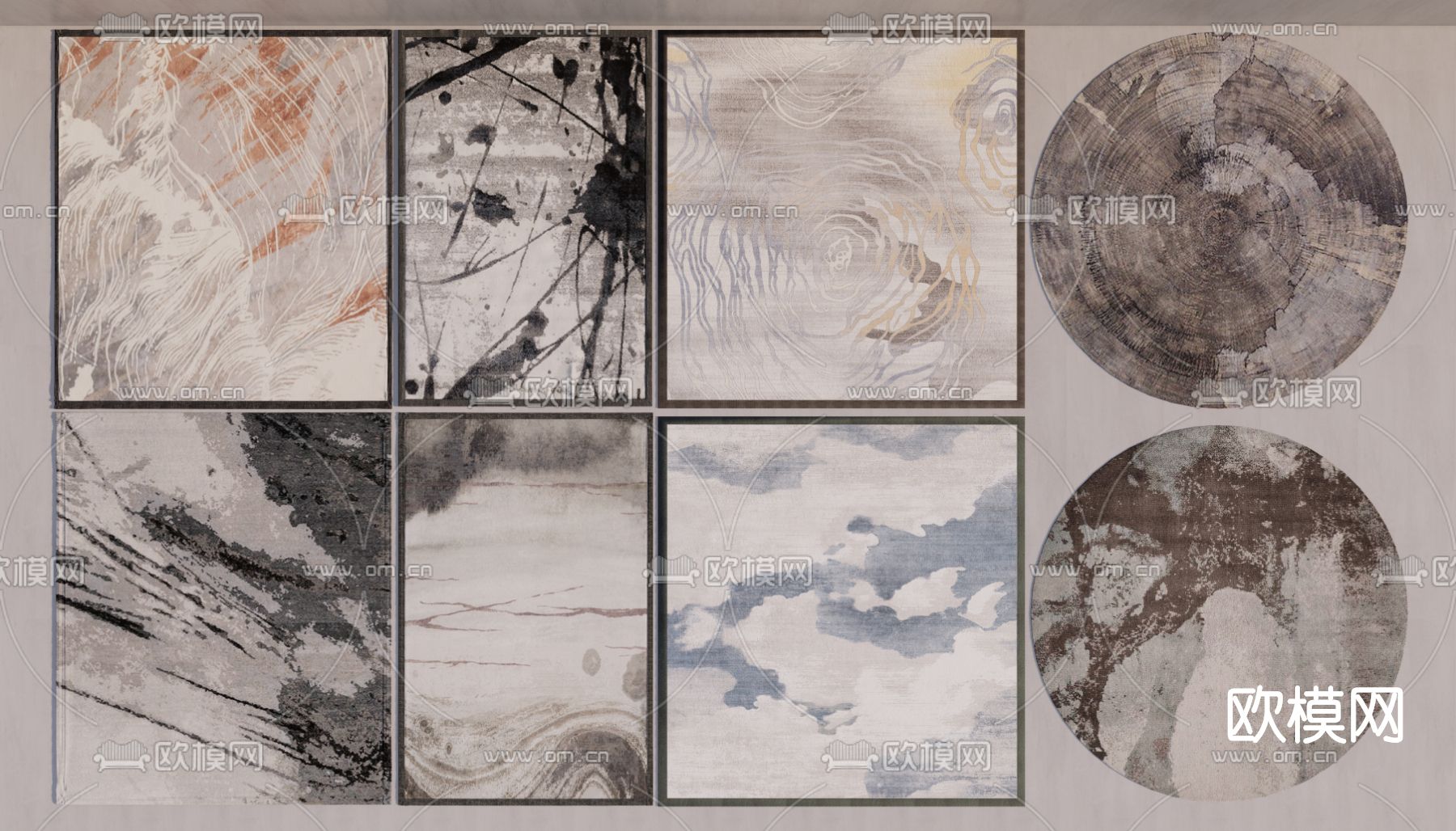 新中式布艺地毯su模型下载（渲染图1）